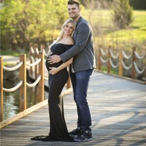 Black short sleeve maternity gown